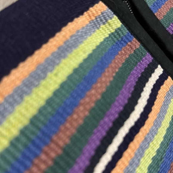 Seema Crossbody Bag-Cotton Cloth-Navy with Multi Stripe Detail-EUC-9x9 - Picture 3 of 16